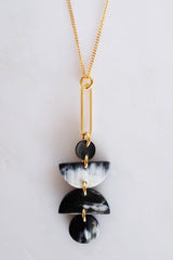 Ha Giang Geometric Buffalo Horn Long Pendant Necklace - Handcrafted & Unique Buffalo Horn Jewelry