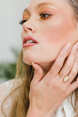 Ve Tinh 16K Gold-Plated Brass Buffalo Horn Crescent and Bar Ring - Handcrafted & Unique Buffalo Horn Jewelry