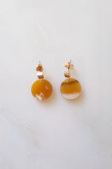 Nho Be Circle Buffalo Horn Stud Dangle Earrings - Handcrafted & Unique Buffalo Horn Jewelry