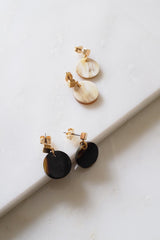 Nho Be Circle Buffalo Horn Stud Dangle Earrings - Handcrafted & Unique Buffalo Horn Jewelry