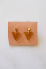 Nho Be Triangle Buffalo Horn Stud Dangle Earrings - Handcrafted & Unique Buffalo Horn Jewelry