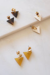 Nho Be Triangle Buffalo Horn Stud Dangle Earrings - Handcrafted & Unique Buffalo Horn Jewelry