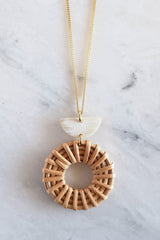 Ninh Binh Crescent Horn & Donut Rattan (Straw/Wicker) Pendant Necklace - Handcrafted & Unique Buffalo Horn Jewelry