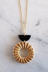 Ninh Binh Crescent Horn & Donut Rattan (Straw/Wicker) Pendant Necklace - Handcrafted & Unique Buffalo Horn Jewelry