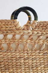 Phu Quoc Buffalo Horn Handle Water Hyacinth Tote Bag - Handcrafted & Unique Buffalo Horn Jewelry