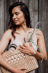 Phu Quoc Buffalo Horn Handle Water Hyacinth Tote Bag - Handcrafted & Unique Buffalo Horn Jewelry