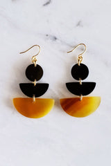 Saigon 16K Gold Plated Geometric Statement Buffalo Horn Earrings - Handcrafted & Unique Buffalo Horn Jewelry