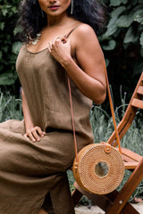 Tan Tien Buffalo Horn Centerpiece Circle Wicker Rattan Bag - Handcrafted & Unique Buffalo Horn Jewelry