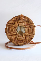 Tan Tien Buffalo Horn Centerpiece Circle Wicker Rattan Bag - Handcrafted & Unique Buffalo Horn Jewelry
