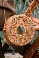Tan Tien Buffalo Horn Centerpiece Circle Wicker Rattan Bag - Handcrafted & Unique Buffalo Horn Jewelry