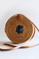 Tan Tien Buffalo Horn Centerpiece Circle Wicker Rattan Bag - Handcrafted & Unique Buffalo Horn Jewelry