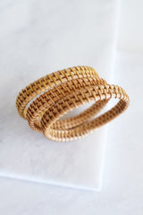 Thien Natural Handwoven Rattan Bangle Bracelet (3pcs) - Handcrafted & Unique Buffalo Horn Jewelry