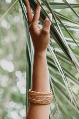Thien Natural Handwoven Rattan Bangle Bracelet (3pcs) - Handcrafted & Unique Buffalo Horn Jewelry