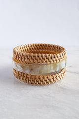 Thuy Binh Buffalo Horn & Handwoven Rattan Bangle Bracelets (3pcs) - Handcrafted & Unique Buffalo Horn Jewelry