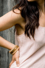 Thuy Binh Buffalo Horn & Handwoven Rattan Bangle Bracelets (3pcs) - Handcrafted & Unique Buffalo Horn Jewelry