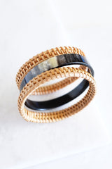 Thuy Binh Buffalo Horn & Handwoven Rattan Bangle Bracelets (3pcs) - Handcrafted & Unique Buffalo Horn Jewelry