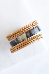 Thuy Binh Buffalo Horn & Handwoven Rattan Bangle Bracelets (3pcs) - Handcrafted & Unique Buffalo Horn Jewelry