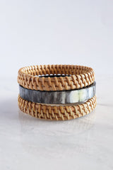 Thuy Binh Buffalo Horn & Handwoven Rattan Bangle Bracelets (3pcs) - Handcrafted & Unique Buffalo Horn Jewelry