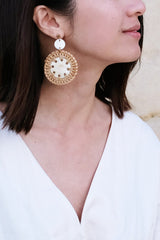 Thuy Binh Buffalo Horn & Handwoven Rattan Dangle Earrings - Handcrafted & Unique Buffalo Horn Jewelry