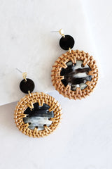 Thuy Binh Buffalo Horn & Handwoven Rattan Dangle Earrings - Handcrafted & Unique Buffalo Horn Jewelry