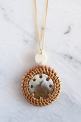 Thuy Binh Buffalo Horn & Handwoven Rattan Pendant Necklace - Handcrafted & Unique Buffalo Horn Jewelry