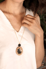 Thuy Binh Buffalo Horn & Handwoven Rattan Pendant Necklace - Handcrafted & Unique Buffalo Horn Jewelry