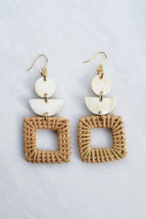 Tu 16K Gold-Plated Brass Buffalo Horn & Rattan/Wicker Square Geo Statement Earrings - Handcrafted & Unique Buffalo Horn Jewelry