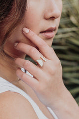 Ve Tinh 16K Gold-Plated Brass Buffalo Horn Crescent and Bar Ring - Handcrafted & Unique Buffalo Horn Jewelry