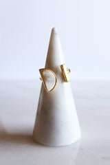 Ve Tinh 16K Gold-Plated Brass Buffalo Horn Crescent and Bar Ring - Handcrafted & Unique Buffalo Horn Jewelry