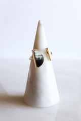 Ve Tinh 16K Gold-Plated Brass Buffalo Horn Crescent and Bar Ring - Handcrafted & Unique Buffalo Horn Jewelry