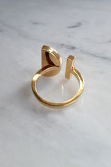 Ve Tinh 16K Gold-Plated Brass Buffalo Horn Crescent and Bar Ring - Handcrafted & Unique Buffalo Horn Jewelry