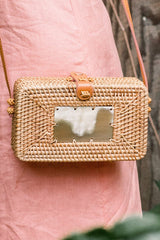 Xo Dang Buffalo Horn Centerpiece Rectangular Wicker Rattan Handbag - Handcrafted & Unique Buffalo Horn Jewelry