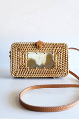 Xo Dang Buffalo Horn Centerpiece Rectangular Wicker Rattan Handbag - Handcrafted & Unique Buffalo Horn Jewelry