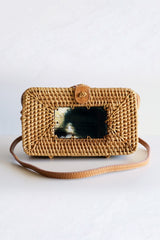 Xo Dang Buffalo Horn Centerpiece Rectangular Wicker Rattan Handbag - Handcrafted & Unique Buffalo Horn Jewelry