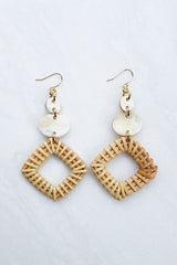 Xuan 16K Gold-Plated Brass Buffalo Horn & Rattan/Wicker Geo Statement Earrings - Handcrafted & Unique Buffalo Horn Jewelry