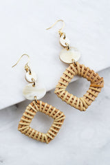 Xuan 16K Gold-Plated Brass Buffalo Horn & Rattan/Wicker Geo Statement Earrings - Handcrafted & Unique Buffalo Horn Jewelry