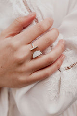 Ve Tinh 16K Gold-Plated Brass Buffalo Horn Crescent and Bar Ring - Handcrafted & Unique Buffalo Horn Jewelry