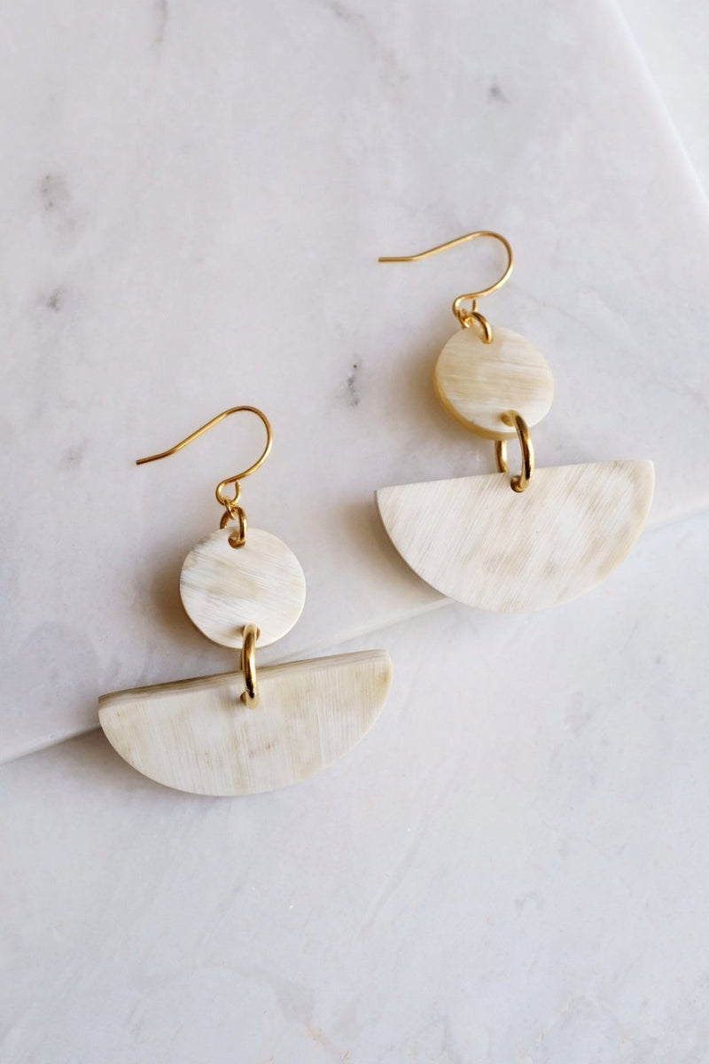 Yang Bay 16K Gold Plated White Buffalo Horn Minimal Statement Earrings - Handcrafted & Unique Buffalo Horn Jewelry