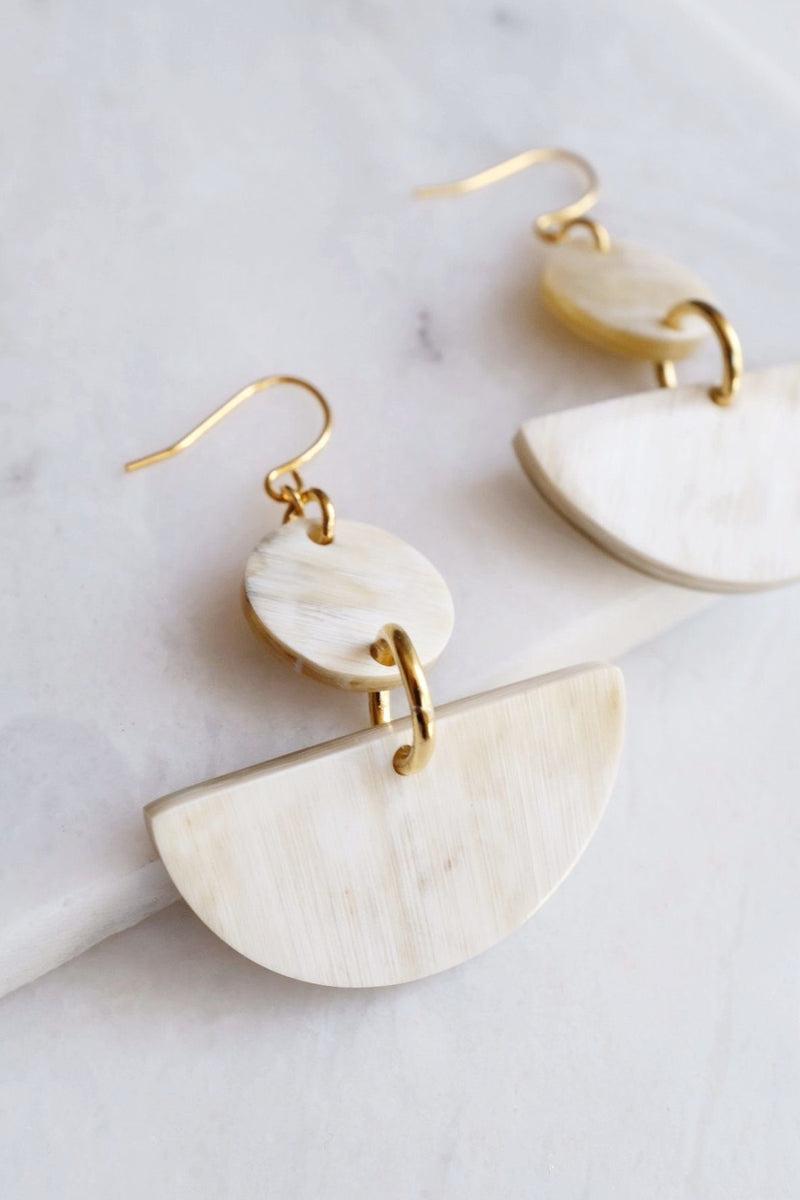 Yang Bay 16K Gold Plated White Buffalo Horn Minimal Statement Earrings - Handcrafted & Unique Buffalo Horn Jewelry