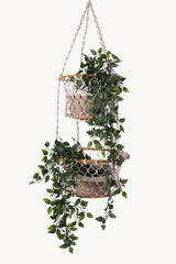 Jhuri Double Hanging Wood and Braided Jute Baskets