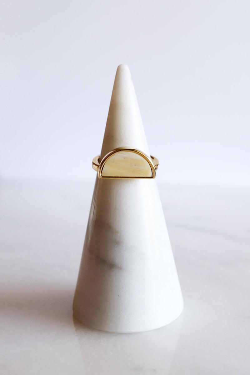 Mat Trang 16K Gold-Plated Brass Buffalo Horn Crescent Ring - Handcrafted & Unique Buffalo Horn Jewelry