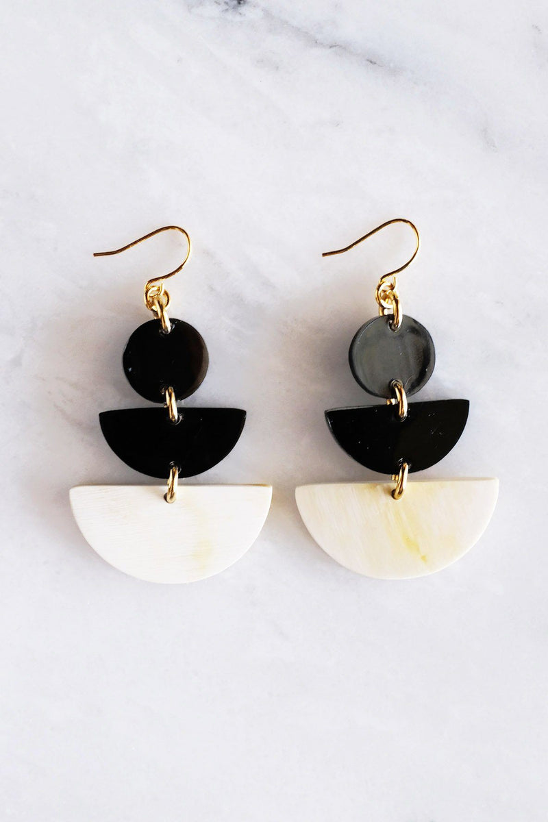 Saigon 16K Gold Plated Geometric Statement Buffalo Horn Earrings - Handcrafted & Unique Buffalo Horn Jewelry