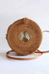 Tan Tien Buffalo Horn Centerpiece Circle Wicker Rattan Bag - Handcrafted & Unique Buffalo Horn Jewelry