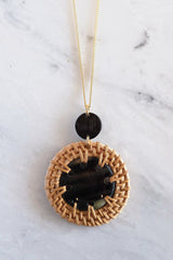 Thuy Binh Buffalo Horn & Handwoven Rattan Pendant Necklace - Handcrafted & Unique Buffalo Horn Jewelry